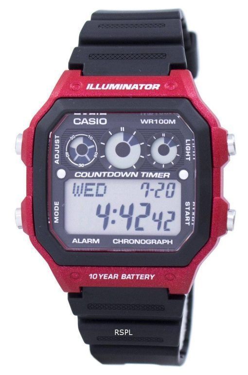 Montre Casio jeunesse série illuminateur chronographe alarme AE-1300WH-4AV hommes