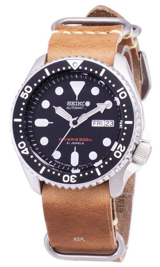 200M Japon Seiko automatique SKX007J1-LS18 Diver fait en cuir marron bracelet montre homme