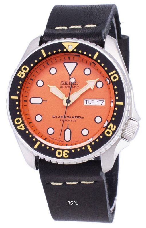 200M Japon Seiko automatique SKX011J1-LS14 Diver fait en cuir noir bracelet montre homme