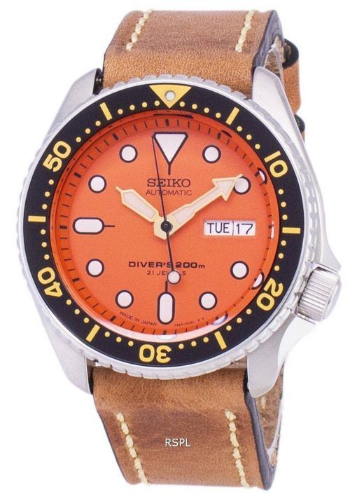 200M Japon Seiko automatique SKX011J1-LS17 Diver fait en cuir marron bracelet montre homme