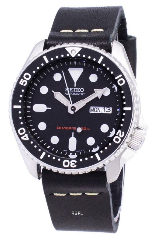 Montre 200M cuir noir bracelet masculin automatique Seiko SKX007K1-LS14 Diver