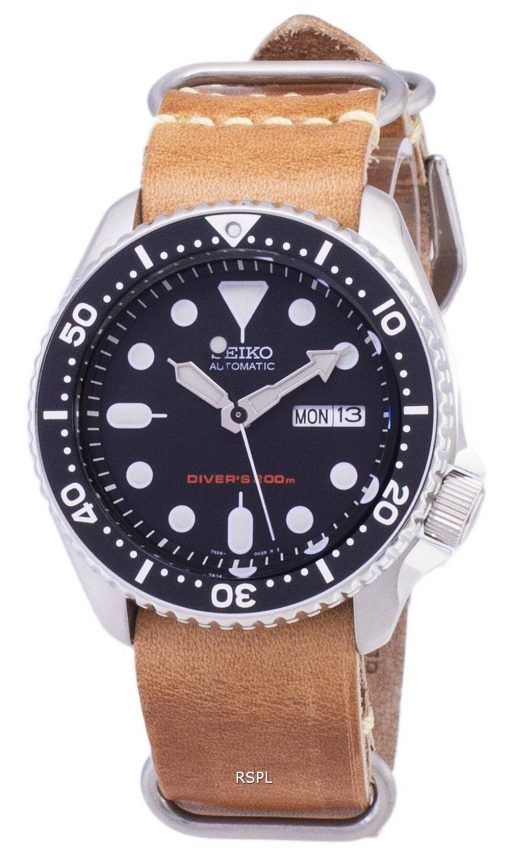 Montre 200M cuir marron bracelet masculin automatique Seiko SKX007K1-LS18 Diver