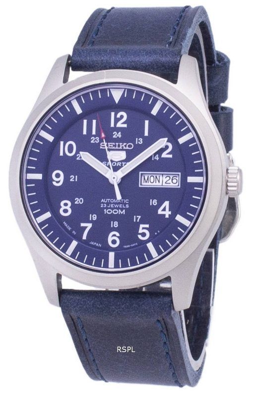 Seiko 5 Sports SNZG11J1-LS13 Japon fait en cuir bleu foncé bracelet montre homme