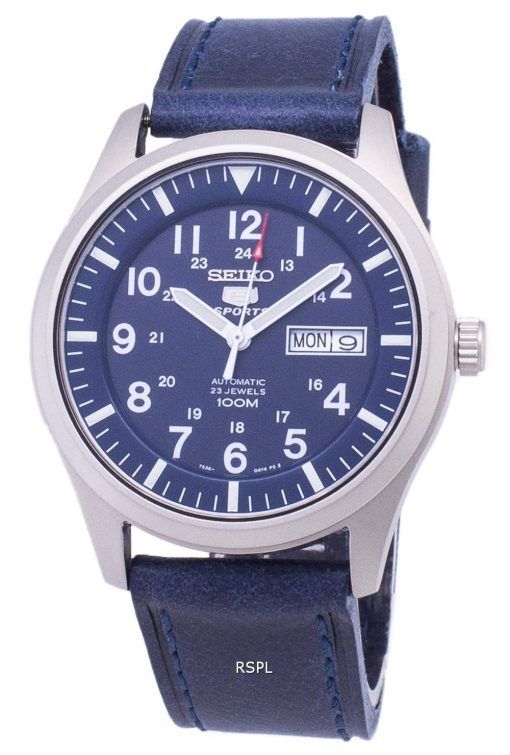 Seiko 5 Sports SNZG11K1-LS13 en cuir bleu foncé automatique bracelet montre homme