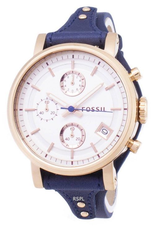 Fossiles originaux copain Quartz chronographe en cuir bleu bracelet ES3838 femmes montre