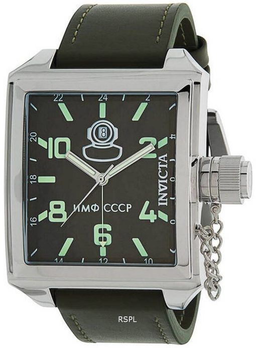 Montre Invicta Russian Diver Cadran Vert Bracelet en Cuir Quartz 33706 100M Montre Homme