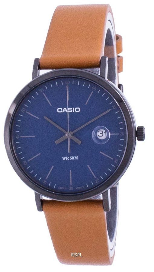 HORSMontre pour homme Casio analogique cadran bleu bracelet en cuir MTP-E175BL-2E MTPE175BL-2