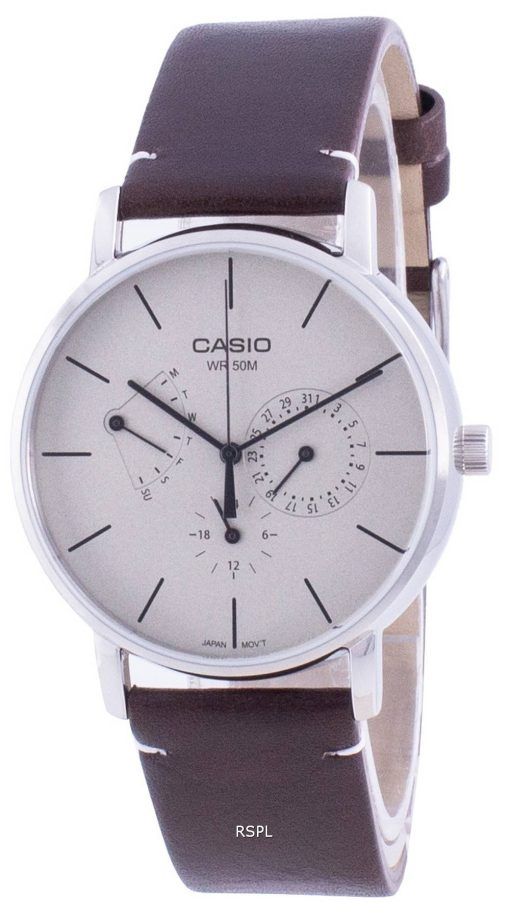 HORSMontre pour homme Casio cadran blanc bracelet en cuir à quartz MTP-E320L-5E MTPE320L-5