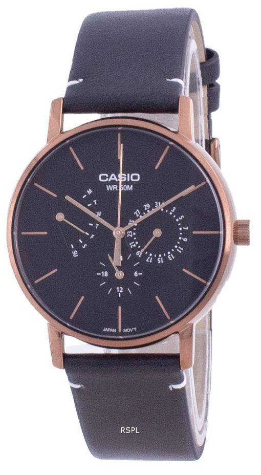 Montre pour homme Casio Multi Hands cadran noir bracelet en cuir à quartz MTP-E320RL-1E MTPE320RL-1