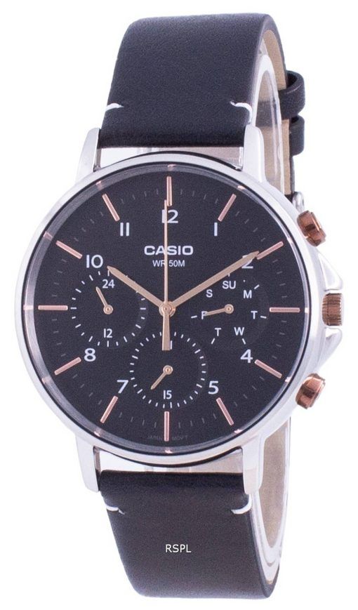 HORSMontre pour homme Casio Multi Hands cadran noir bracelet en cuir Quartz MTP-E321L-1A MTPE321L-1