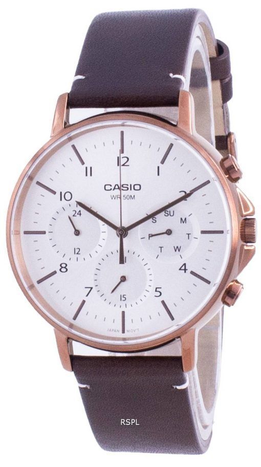 Montre pour homme Casio Multi Hands cadran argenté bracelet en cuir Quartz MTP-E321RL-5A MTPE321RL-5