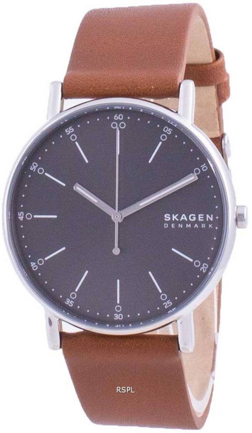 Montre Skagen Signatur Cadran Gris Bracelet en Cuir Quartz SKW6578 Homme