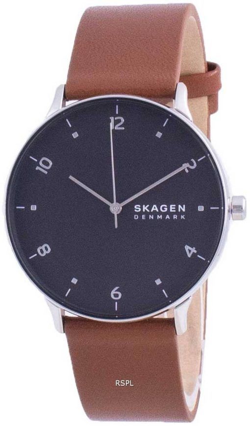Montre pour homme Skagen Riis à cadran noir et bracelet en cuir à quartz SKW6663
