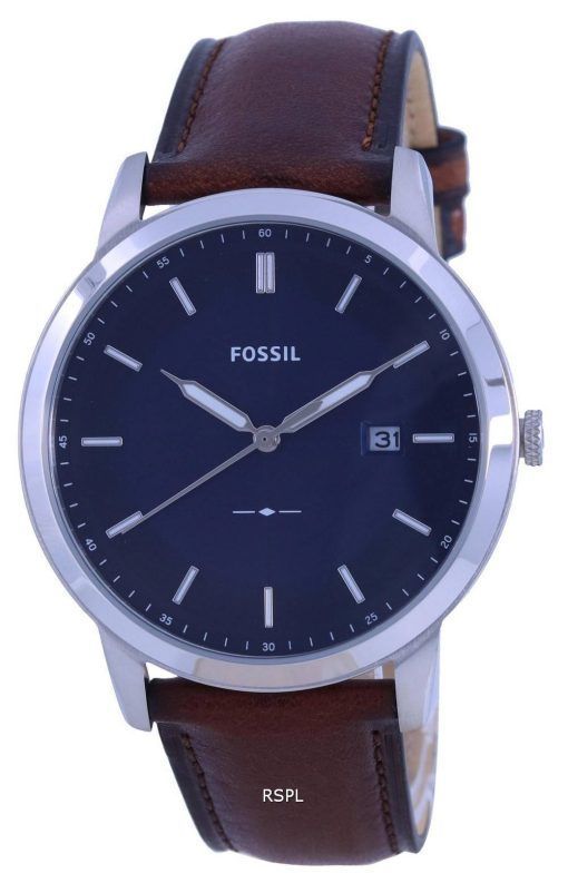 Montre pour homme Fossil The Minimalist Blue Dial avec bracelet en cuir Solar FS5839
