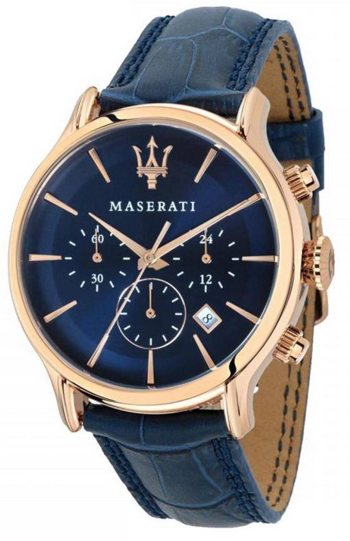 Maserati Epoca Chronographe Cadran Bleu Bracelet En Cuir Quartz R8871618013 100M Montre Homme