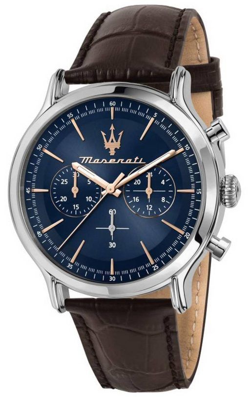 Maserati Epoca Chronographe Cadran Bleu Bracelet En Cuir Quartz R8871618014 100M Montre Homme