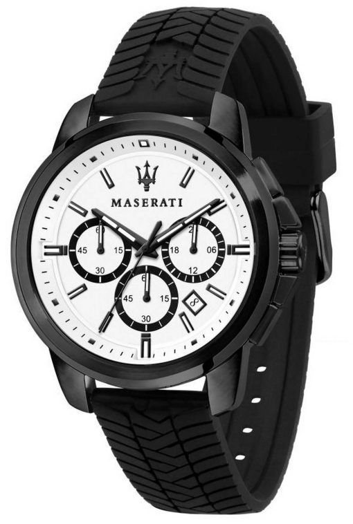 Maserati Successo Chronographe Cadran Blanc Bracelet En Silicone Quartz R8871621010 Montre Homme
