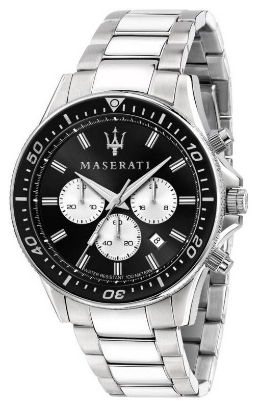 Maserati Sfida Chronographe Cadran Noir Acier Inoxydable Quartz R88736400004 100M Montre Homme