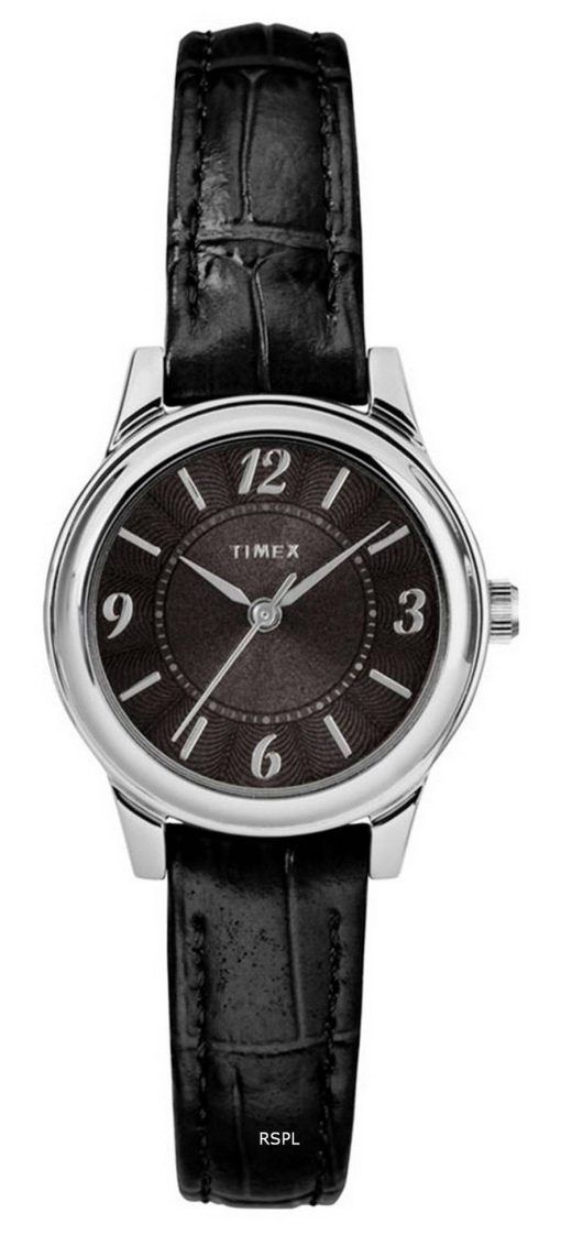 Montre Timex Croco Cadran Noir Bracelet Cuir Quartz TW2R86300 Femme