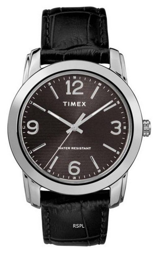 Montre Homme Timex Classique Cadran Noir Bracelet Cuir Quartz TW2R86600