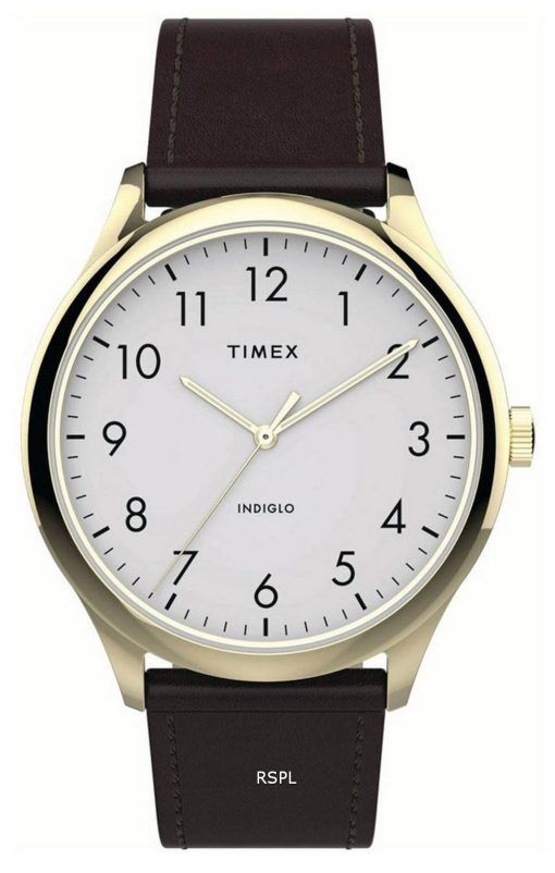 Timex Modern Easy Reader Cadran Blanc Bracelet en Cuir Quartz TW2T71600 Montre Homme