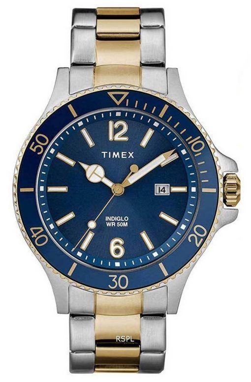 Montre pour homme Timex Harborside cadran bleu deux tons en acier inoxydable Ã  quartz TWG019600
