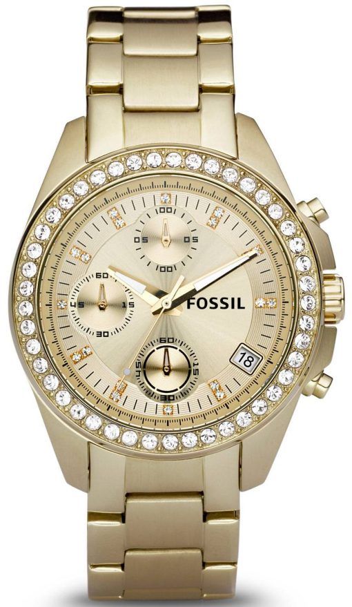 Montre Decker fossile Chronograph cristaux doré ES2683 féminin