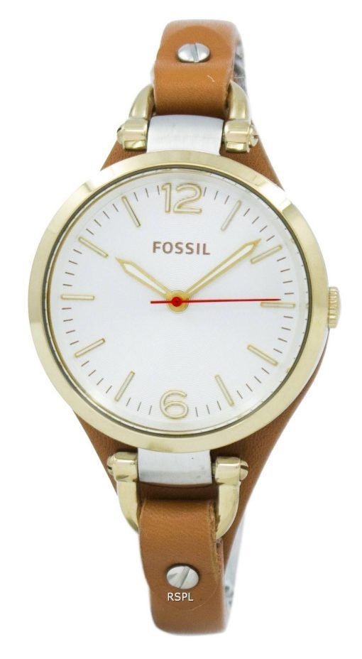Fossil Georgia White Dial Rose Gold Tone bracelet en cuir brun ES3565 Montre Femme