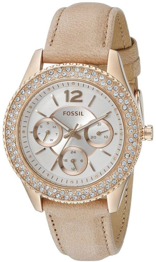 Fossil Stella multifonction Rose de cristaux d'or de bracelet en cuir embelli la montre de ES3816 femmes