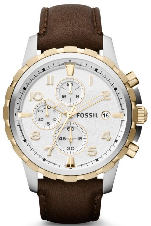 Fossiles Dean chronographe bicolore en cuir marron bracelet FS4788 montre homme