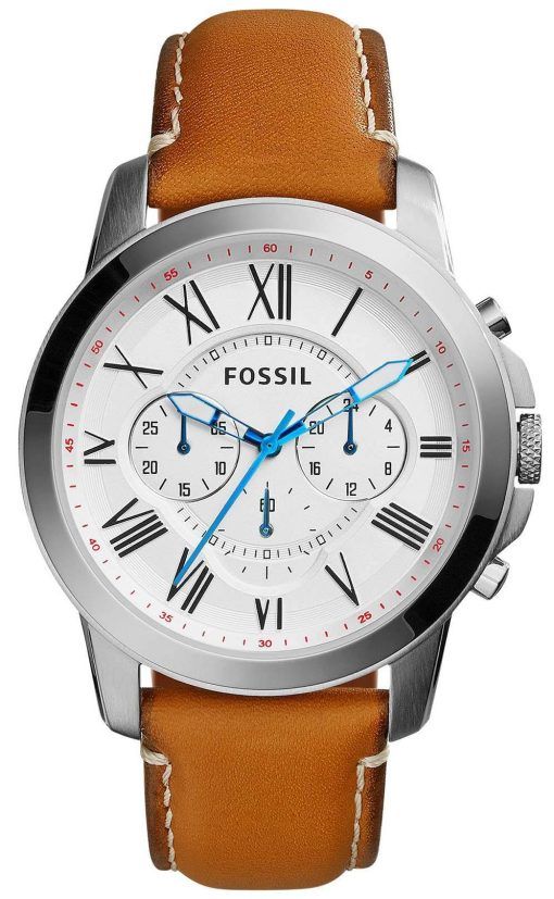 Fossiles accorder Quartz chronographe cadran blanc cuir Tan FS5060 montre homme