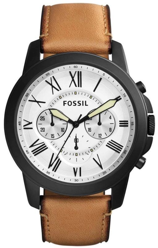 Fossiles Grant blanc cadran chronographe en cuir brun FS5087 montre homme