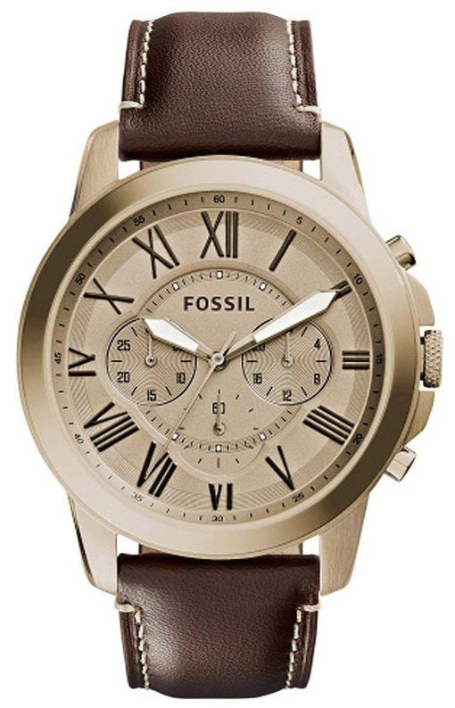 Accorder des fossiles montre chronographe cadran doré en cuir brun FS5107 masculin