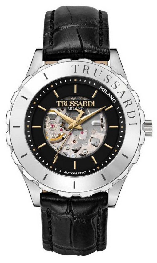 Montre homme Trussardi T-Logo semi-squelette cadran noir bracelet en cuir automatique R2421143002