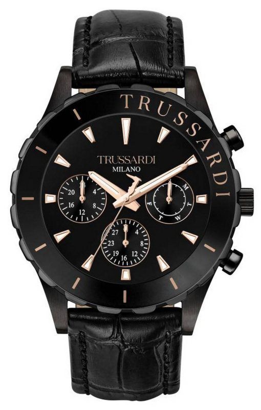 Montre homme Trussardi T-Logo cadran noir bracelet en cuir quartz R2451143003
