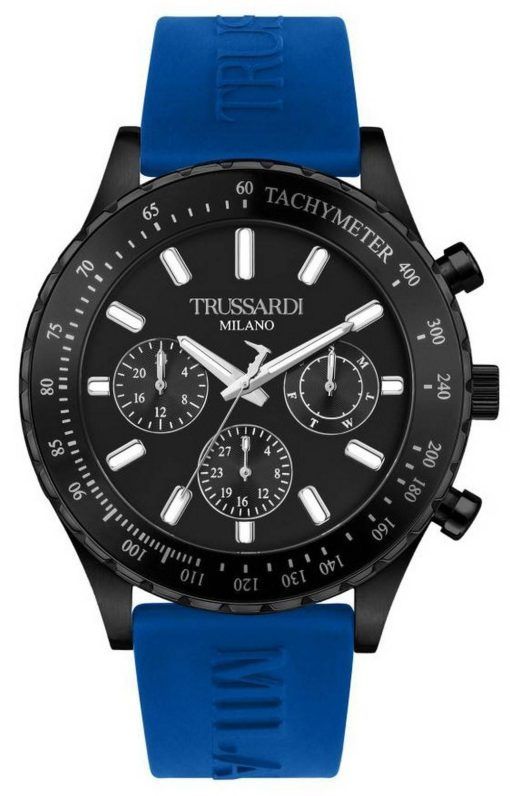 Montre homme Trussardi T-Logo tachymètre cadran noir bracelet en silicone quartz R2451148001