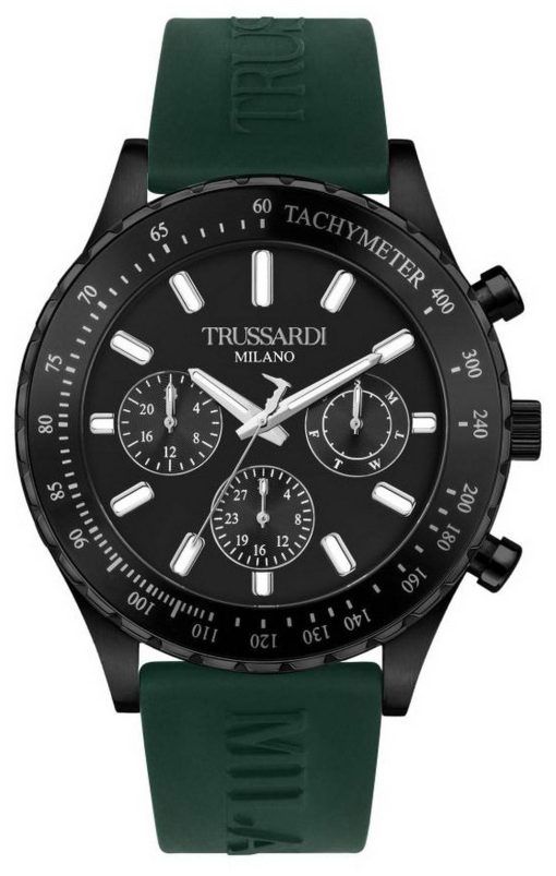 Montre homme Trussardi T-Logo tachymètre cadran noir bracelet en silicone quartz R2451148002