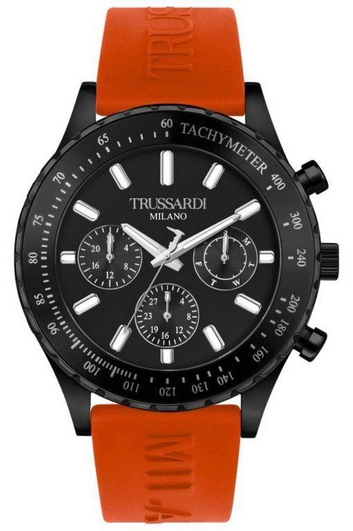 Montre homme Trussardi T-Logo tachymètre cadran noir bracelet en silicone quartz R2451148003