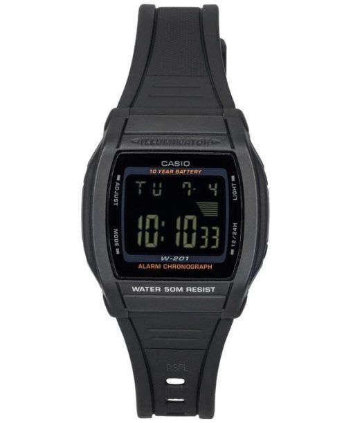 Casio Digital Sports Bracelet en résine Cadran noir Quartz W-201-1B Montre pour homme