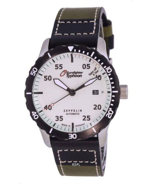 Montre pour homme Zeppelin Eurofighter chronographe bracelet en cuir cadran beige automatique Diver&#39,s 7268-5 72685 200M
