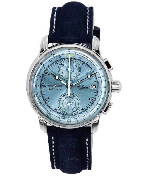 Montre pour homme Zeppelin 100 Jahre chronographe bracelet en cuir cadran bleu glace Quartz 86704