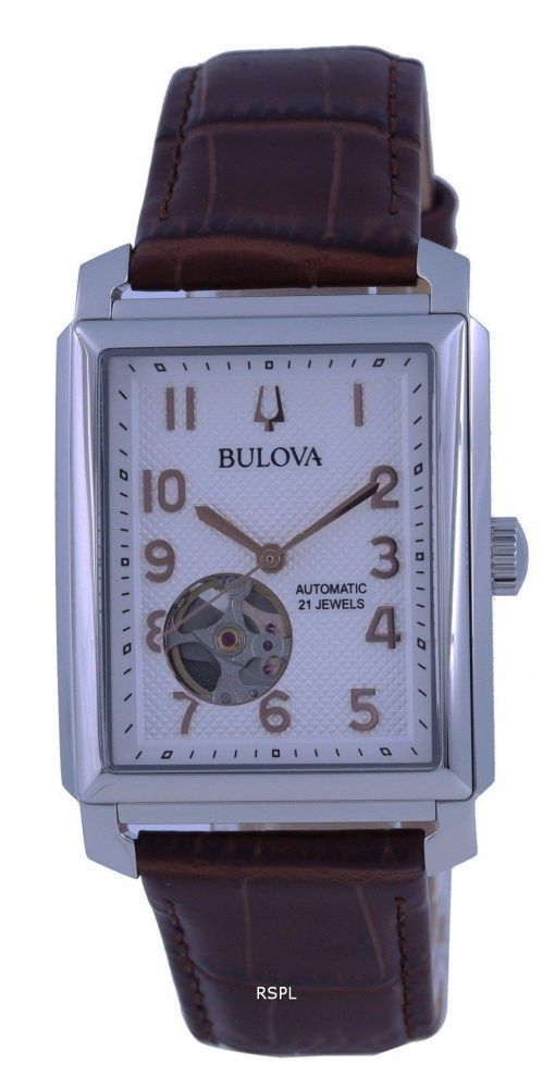 Bulova Sutton cadran blanc bracelet en cuir automatique 96A268 montre pour homme