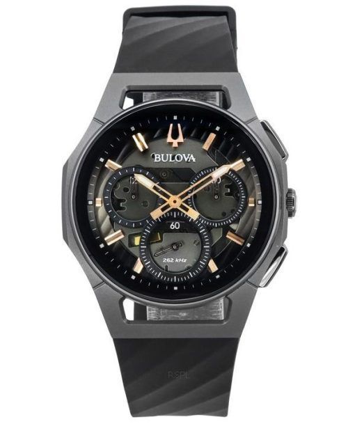 Montre pour homme Bulova Curv chronographe bracelet en caoutchouc cadran gris quartz 98A162