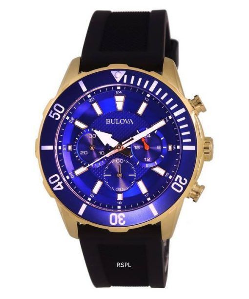 HORS Montre pour homme Bulova Sport chronographe en silicone avec cadran bleu et quartz 98A244 100M