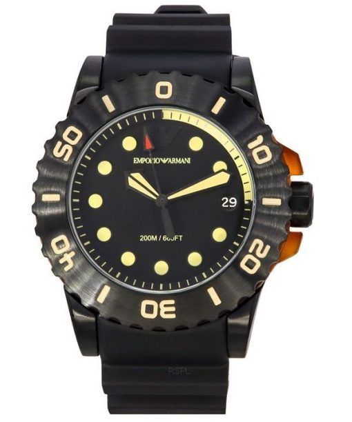 Montre pour homme Emporio Armani Aqua bracelet en polyuréthane noir cadran noir Quartz Diver's AR11539 200M