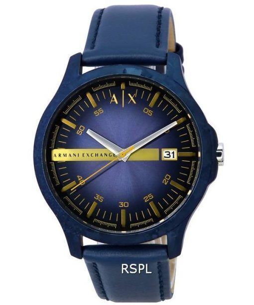 Montre pour homme Armani Exchange Hampton avec bracelet en cuir et cadran bleu Quartz AX2442