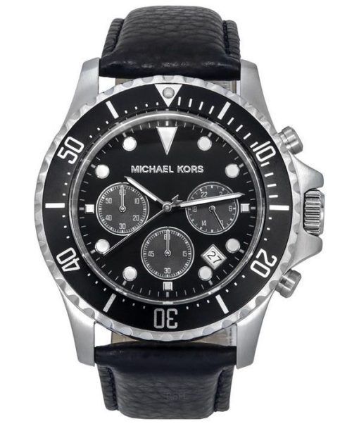Montre pour homme Michael Kors Everest chronographe en cuir bleu marine avec cadran noir et quartz MK9091 100M