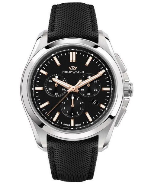 Montre pour homme Philip Watch Amalfi chronographe bracelet en cuir cadran noir Quartz R8271618002 100M