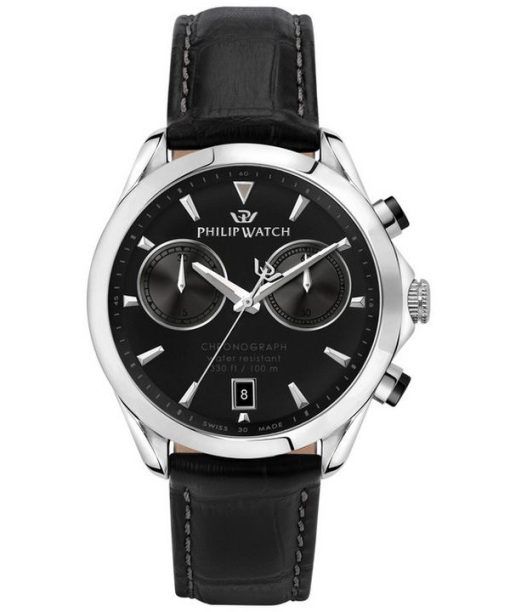 Montre pour homme Philip Watch Blaze chronographe bracelet en cuir cadran noir Quartz R8271665009 100M