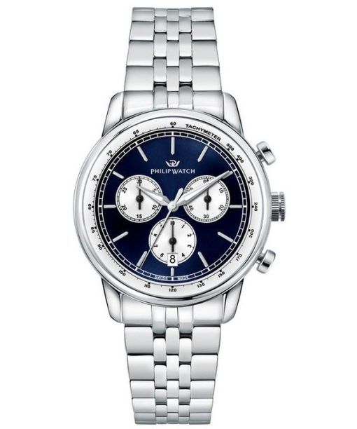 Montre pour homme Philip Watch Anniversary Chronographe en acier inoxydable avec cadran bleu et quartz R8273650004 100M
